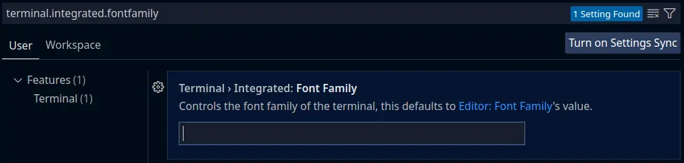 Terminal Font Settings